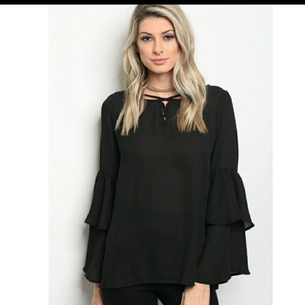Black Ruffle sleeve Blouse